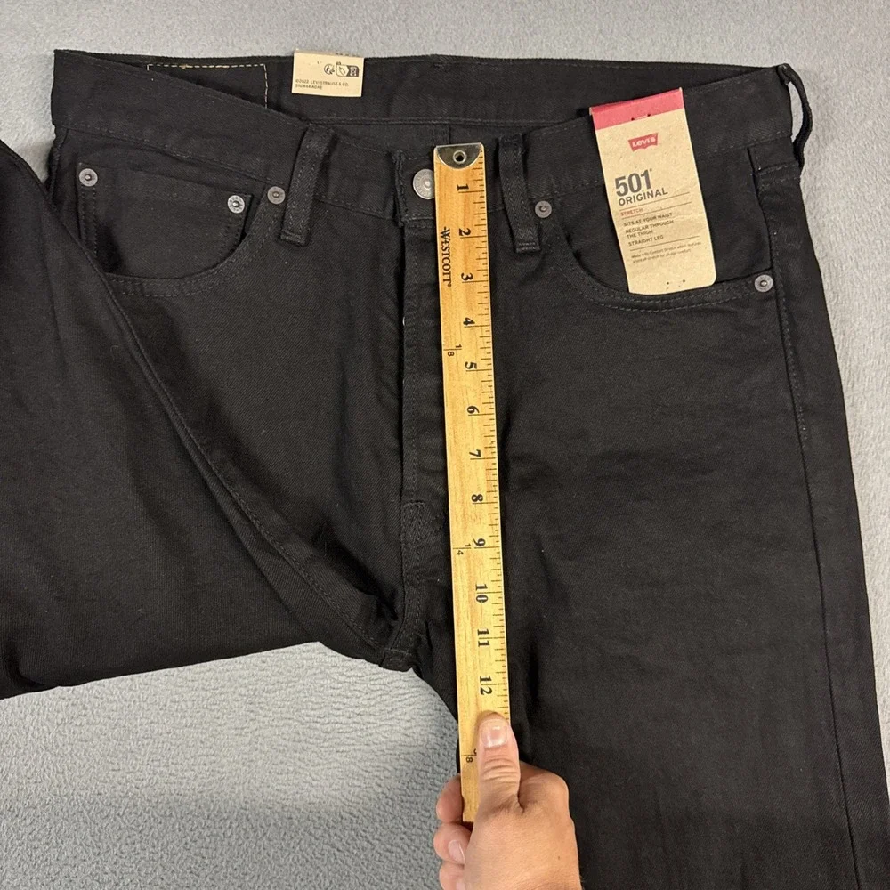 Levis Jeans Mens 33x34 Black 501 Original Straight Stretch Denim Button Fly NWT